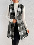 Honey Plaid Button Up Vest Coat 