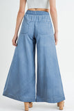 Beau Blue Mineral Wash Button Fly Waist Wide Leg Jeans Bottoms/Jeans