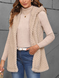 Texture Solid Color Hooded Vest Coat 