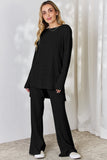 Basic Bae Full Size Ribbed High-Low Top and Wide Leg Pants Set 
