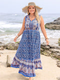 Plus Size Tied Printed Sleeveless Maxi Dress 