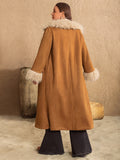 Plus Size Furry Trim Open Front Long Sleeve Coat 