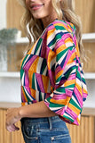 Double Take Full Size Geometric Notched Dolman Sleeve Top 