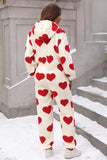 Fuzzy Heart Zip Up Hooded Lounge Jumpsuit Lingerie & Nightwear