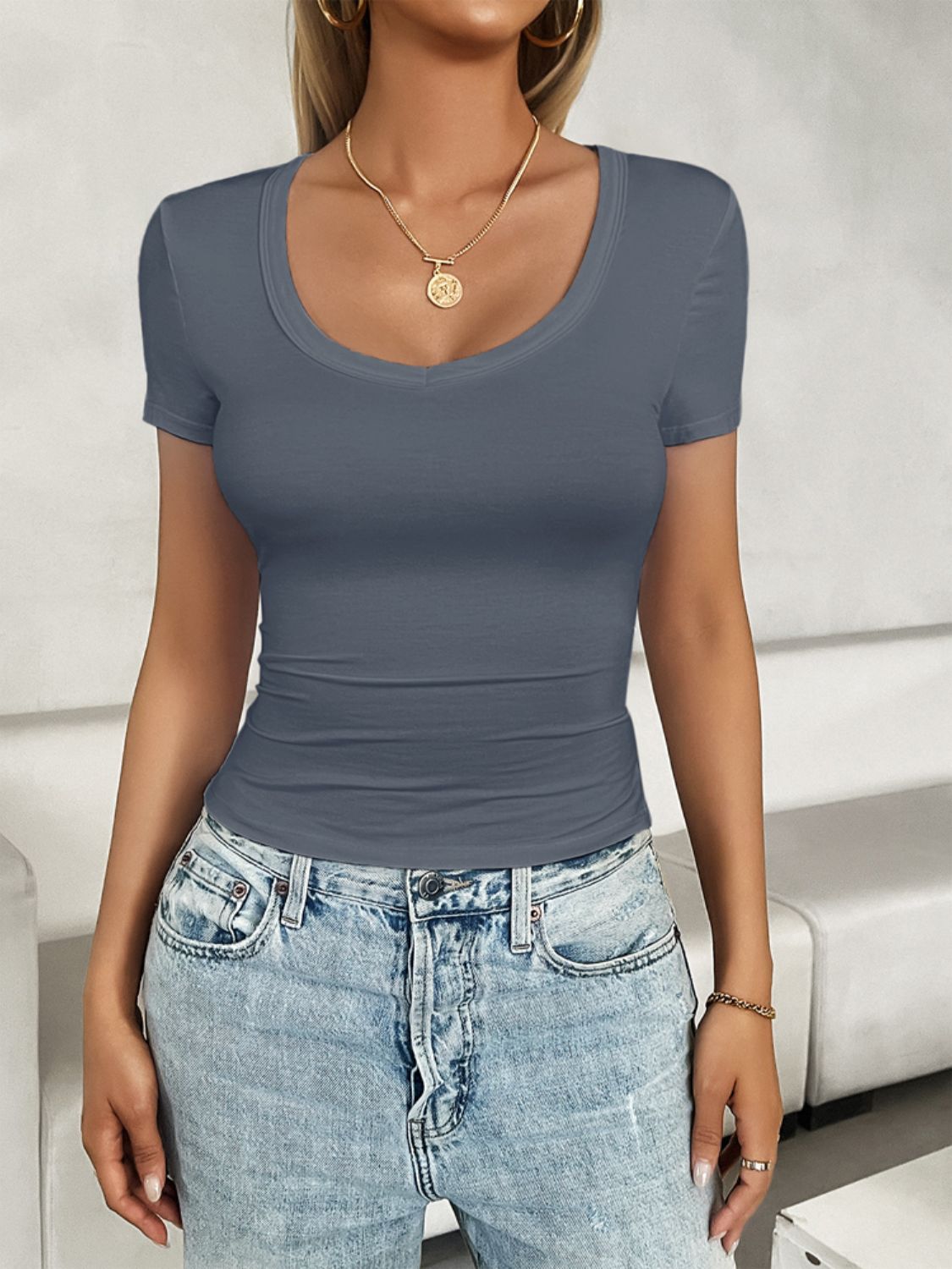 Devine Scoop Neck Short Sleeve T-Shirt 
