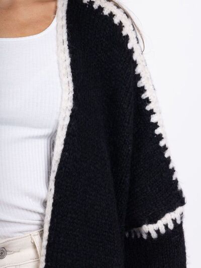 Double Take Contrast Open Front Dropped Shoulder Cardigan 