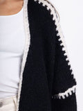 Double Take Contrast Open Front Dropped Shoulder Cardigan 