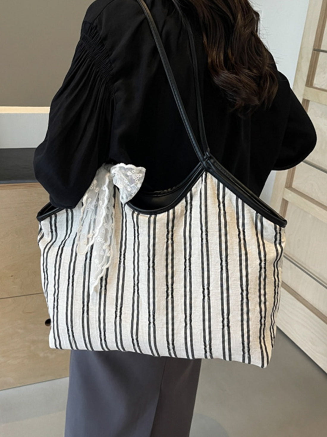 Striped Canvas Tote Bag 
