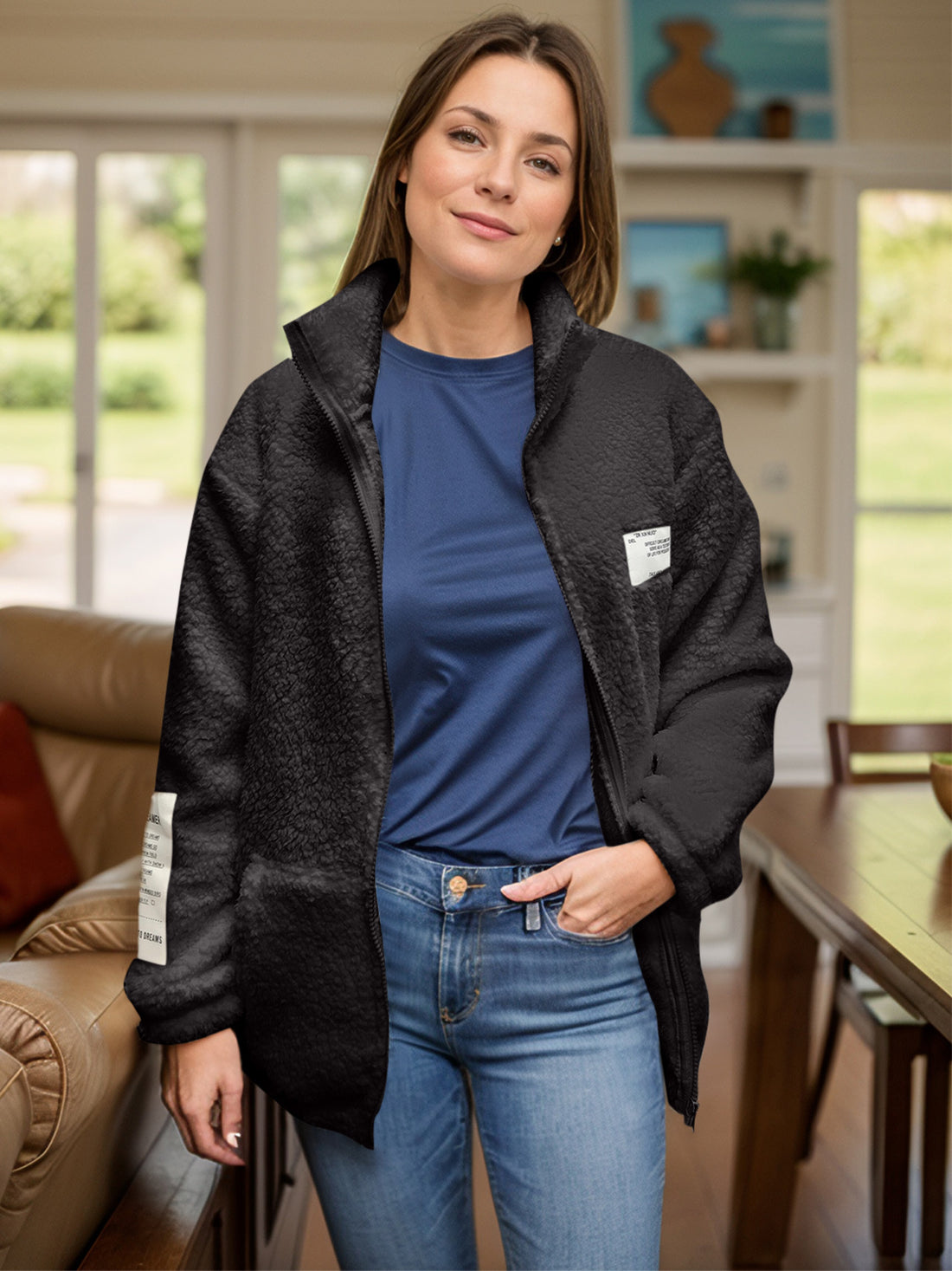 Full Size Turtleneck Zip Up Long Sleeve Sherpa Jacket 
