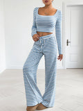 Striped Square Neck Long Sleeve Top and Pants Lounge Set Lingerie & Nightwear
