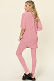 Double Take Full Size Round Neck Dropped Shoulder T-Shirt and Leggings Set 