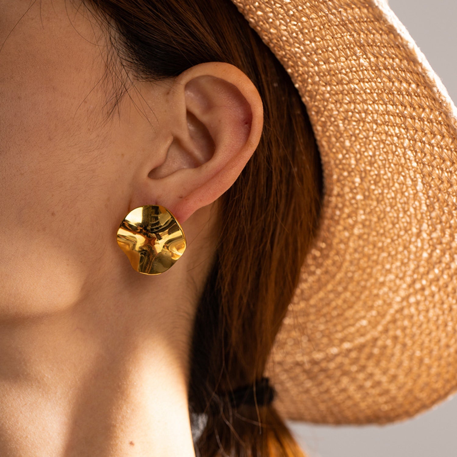 Geometric Pleated 18K Gold-Plated Stud Earrings 