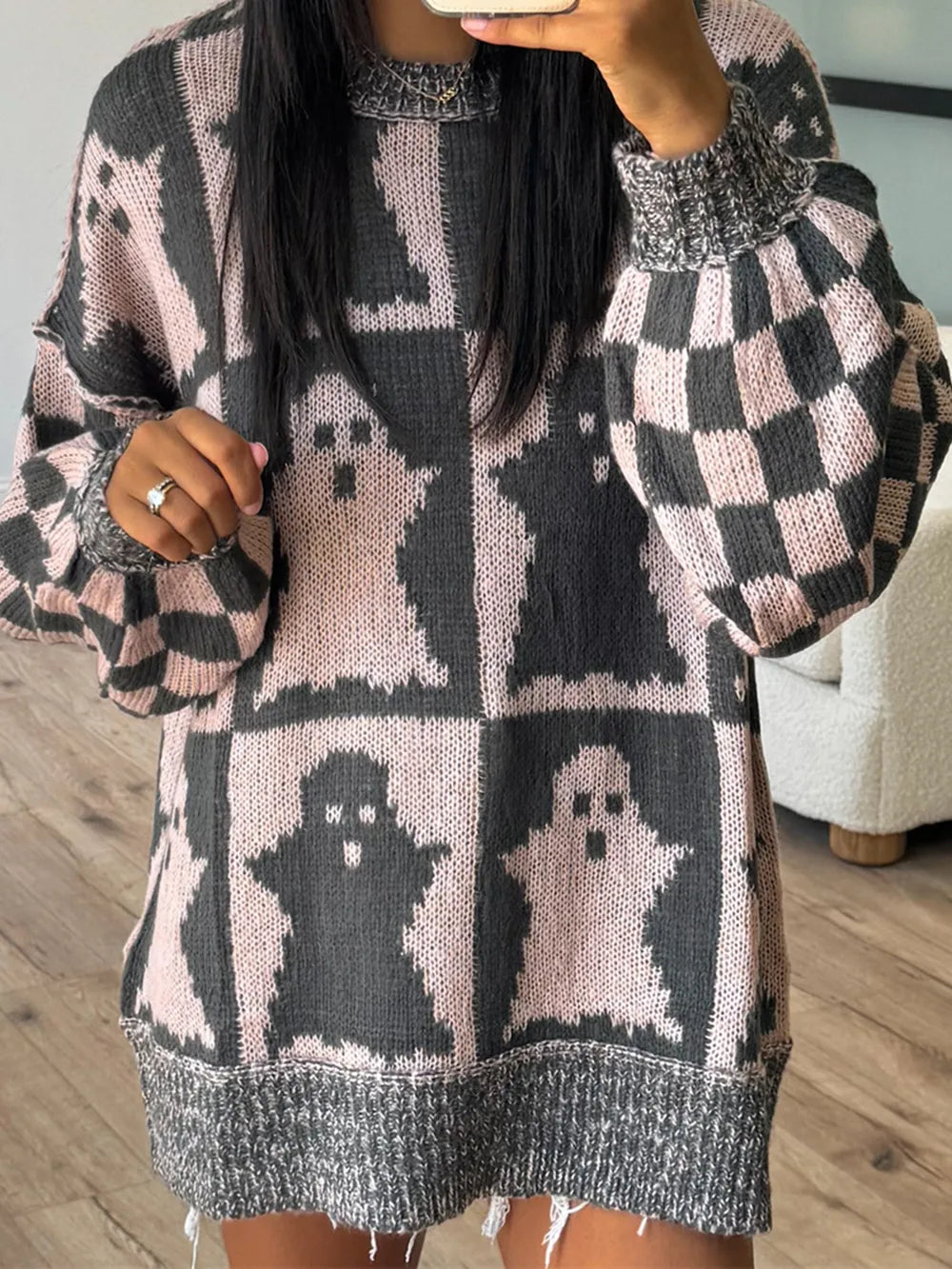 Ghost Dropped Shoulder Long Sleeve Sweater 