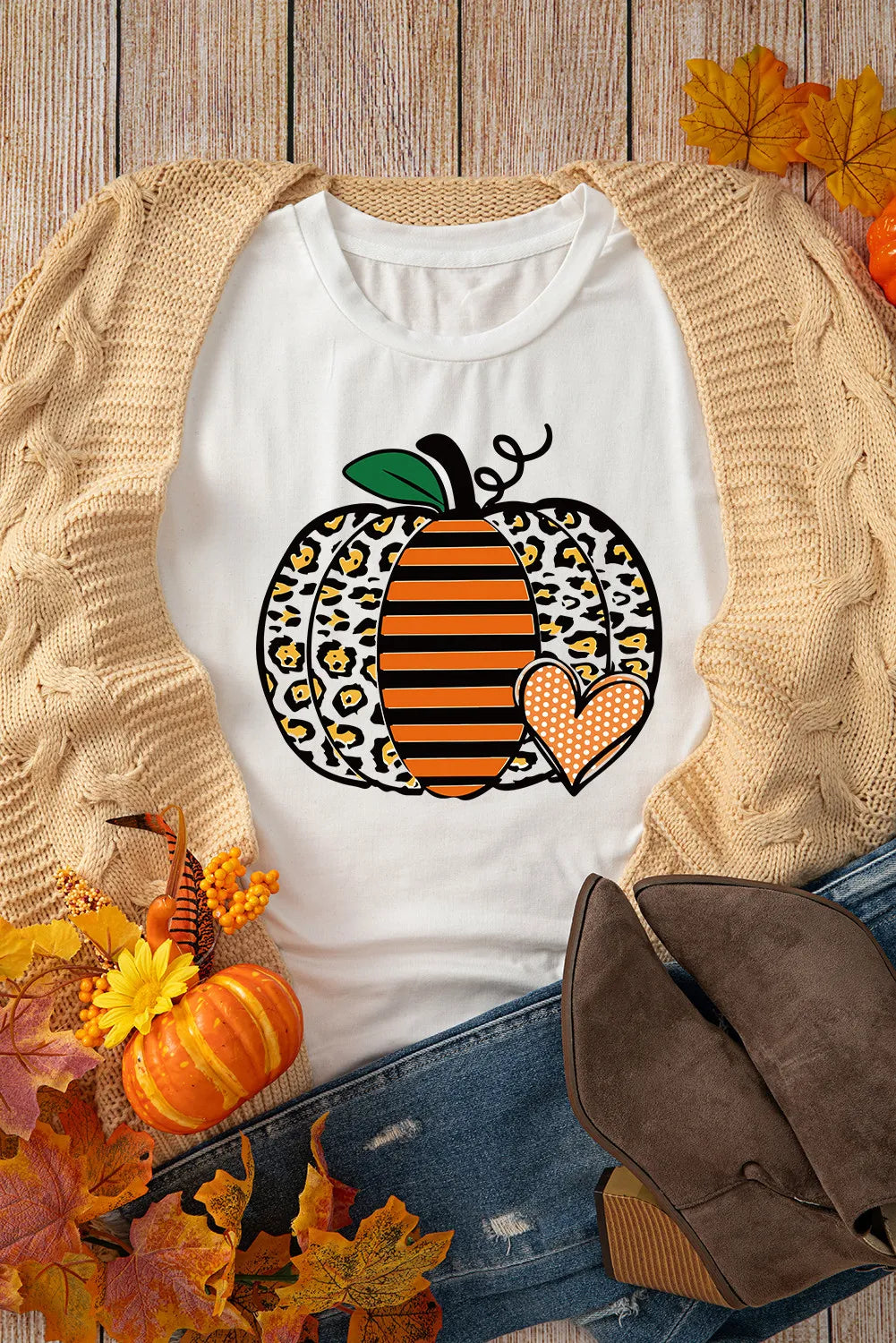 Pumpkin Graphic Round Neck Short Sleeve T-Shirt 