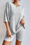 Round Neck Ribbed Top and Shorts Lounge Set Lingerie & Nightwear