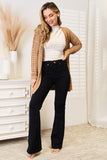 Woven Right Openwork Horizontal Ribbing Open Front Cardigan 