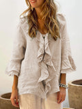 Full Size Ruffled V-Neck Flounce Sleeve Blouse 