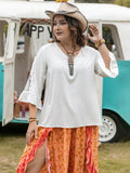 Plus Size Lace Detail V-Neck Three-Quarter Sleeve Blouse 