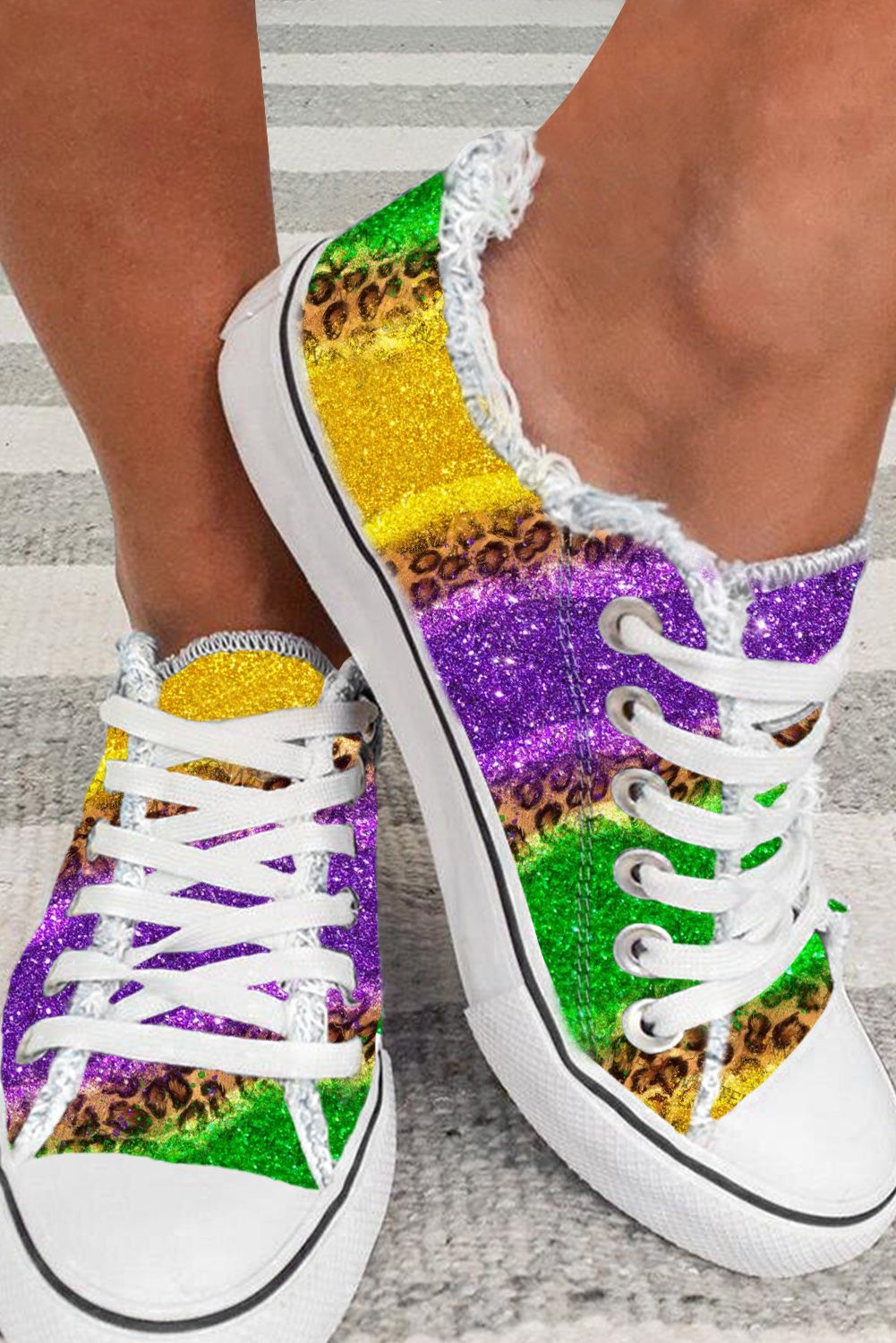 Multicolor Leopard Color Block Lace-up Canvas Shoes Shoes & Bags/Women's Shoes