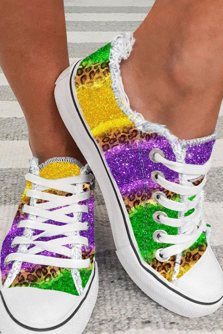 Multicolor Leopard Color Block Lace-up Canvas Shoes Shoes & Bags/Women's Shoes