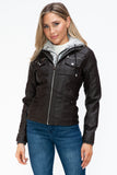 YMI Removable Faux Layered Multi-Pocket Jacket with Fuzzy Hood 