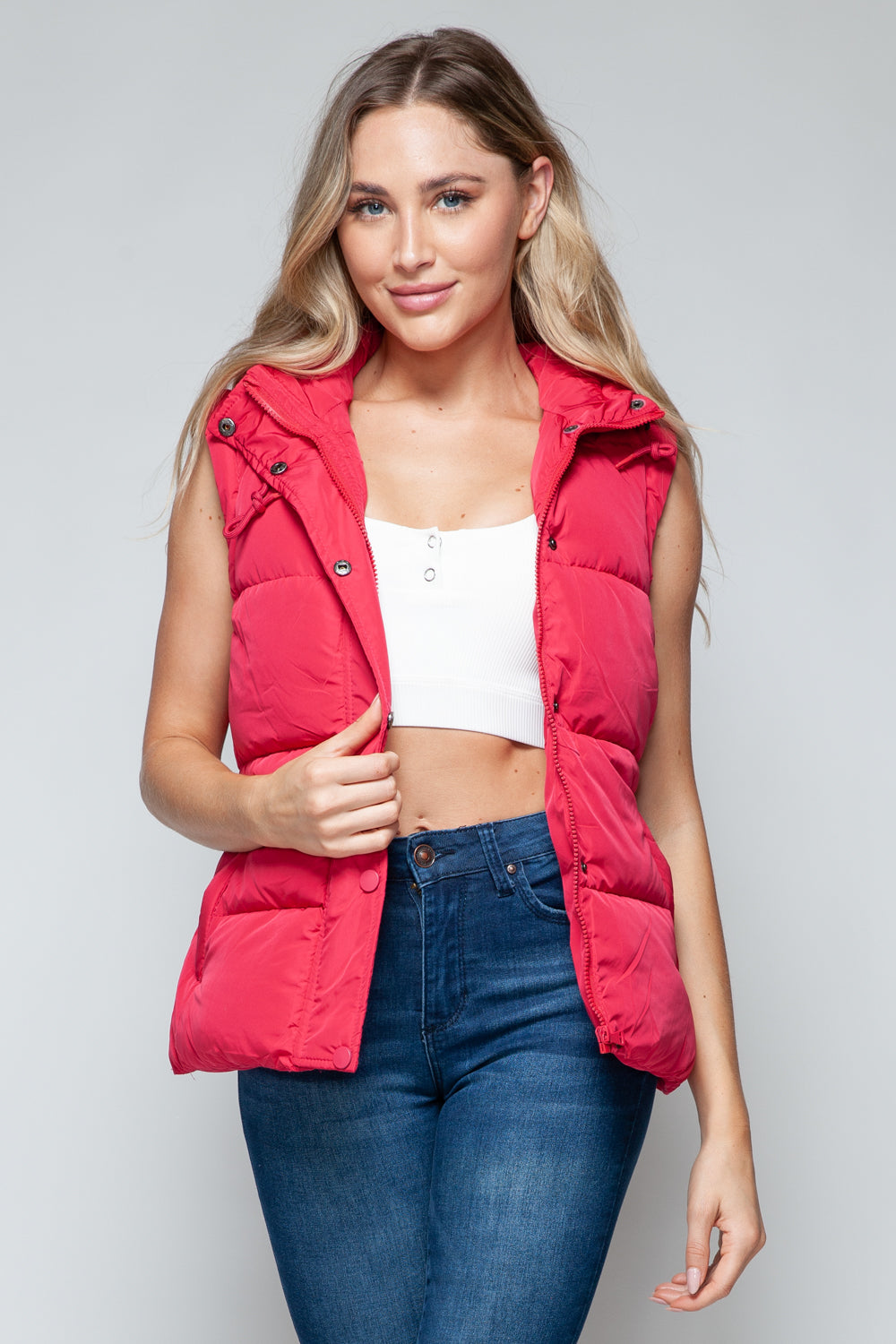 Snobbish Snap and Zip Closure Hooded Vest 
