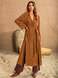 Slit Tied Collared Neck Longline Coat 