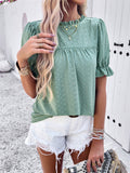 Devine Eyelet Mock Neck Flounce Sleeve Blouse 