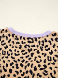 Stripe Color Block Patchwork Leopard Casual Sweatshirt with Slits 