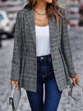 Plaid Button Up Lapel Collar Blazer 