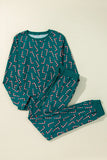 Candy Cane Print Round Neck Top and Pants Lounge Set Lingerie & Nightwear