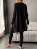 Ribbed Tank Long Sleeve Cardigan and Pants 3 Piece Lounge Set Lingerie & Nightwear