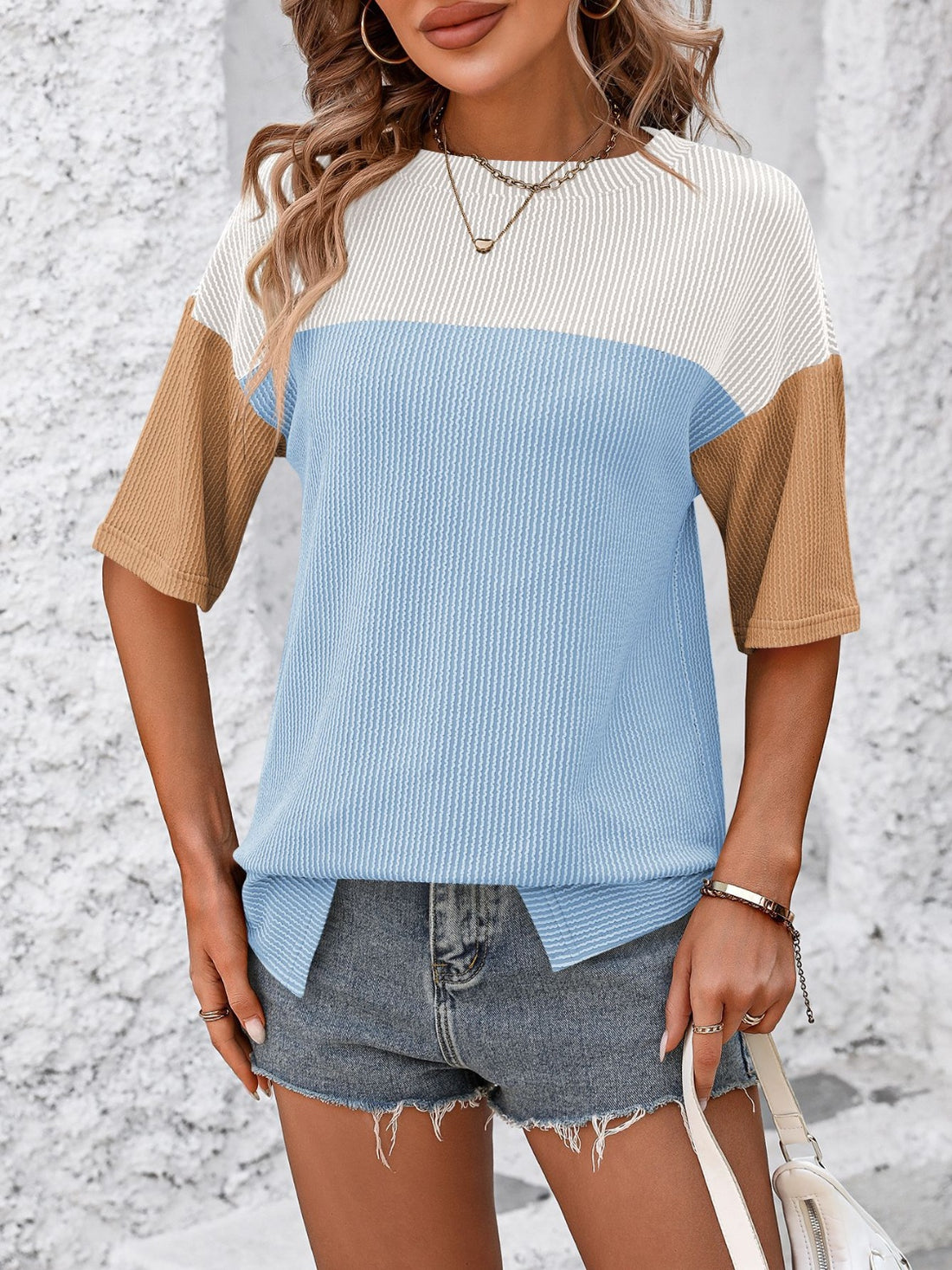 Mandy Color Block Round Neck Half Sleeve T-Shirt 