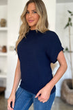 Double Take Full Size Mock Neck Short Sleeve Sweater 