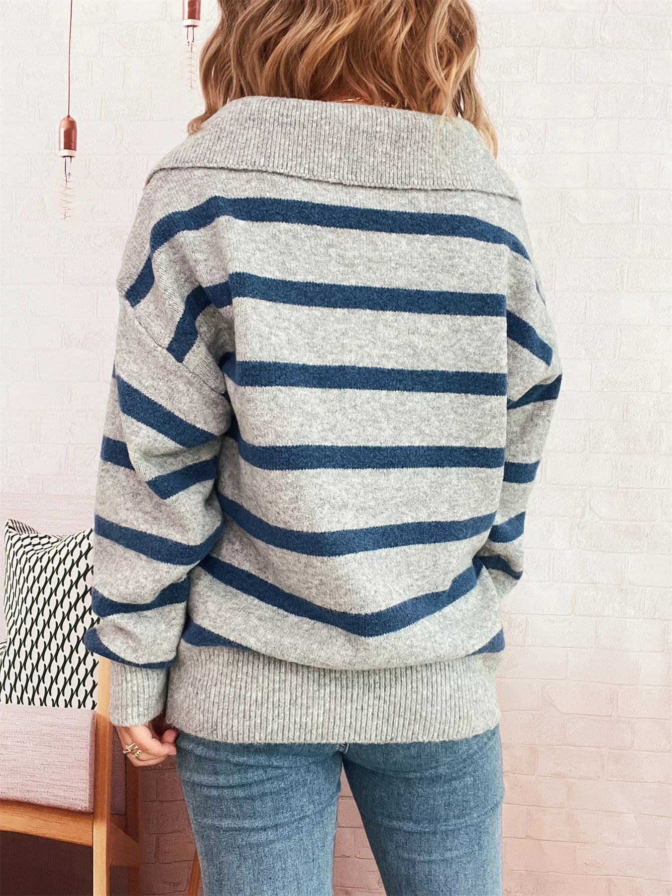 Striped Dropped Shoulder Sweater 