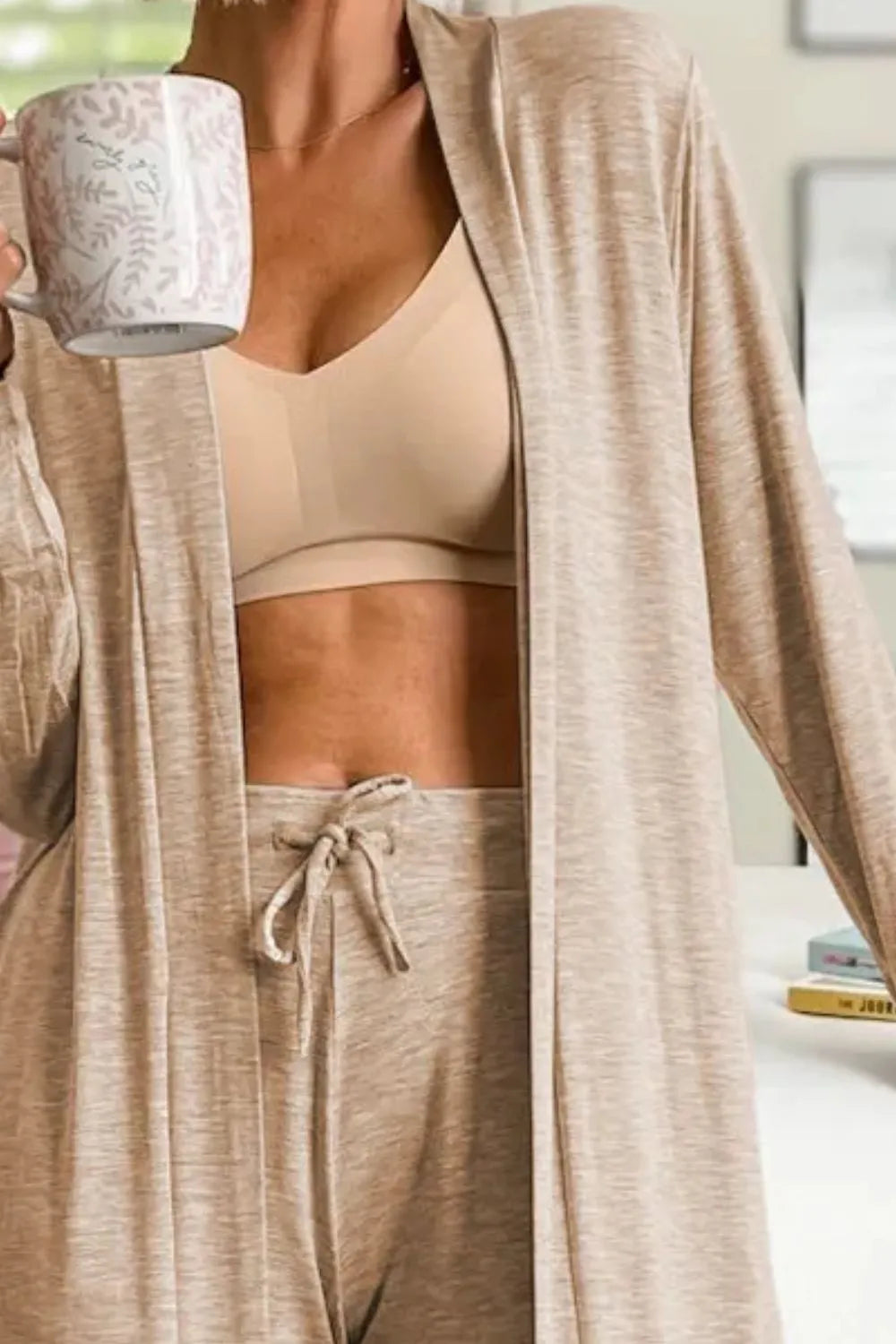 Open Front Long Sleeve Cardigan and Pants Lounge Set Lingerie & Nightwear