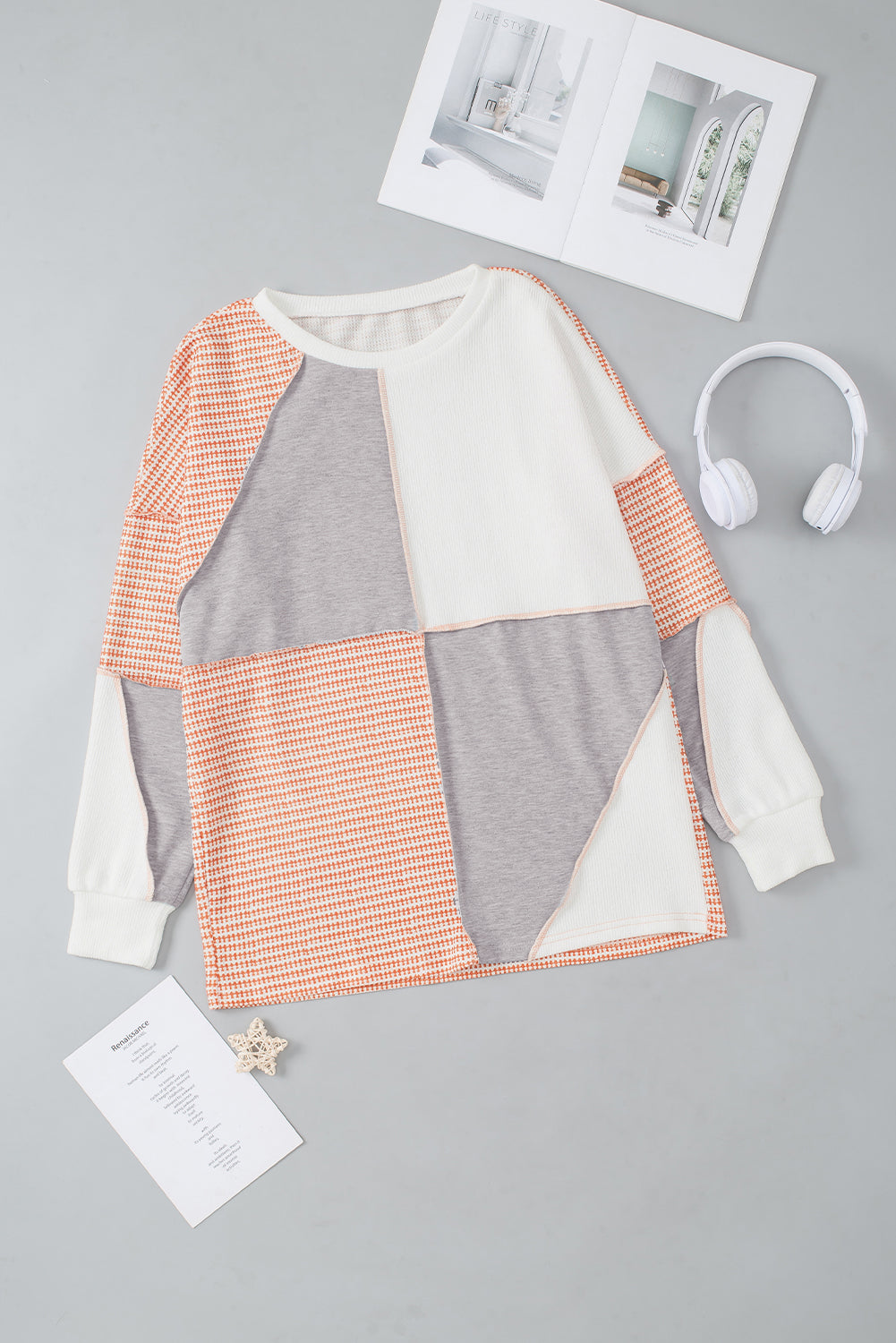 Exposed Seam Color Block Round Neck Top 