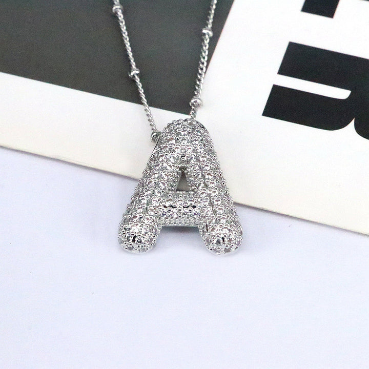 Copper Inlaid Zircon Letter Pendant Necklace 