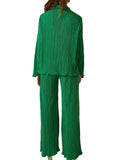 Collared Neck Long Sleeve Top and Pants Lounge Set Lingerie & Nightwear
