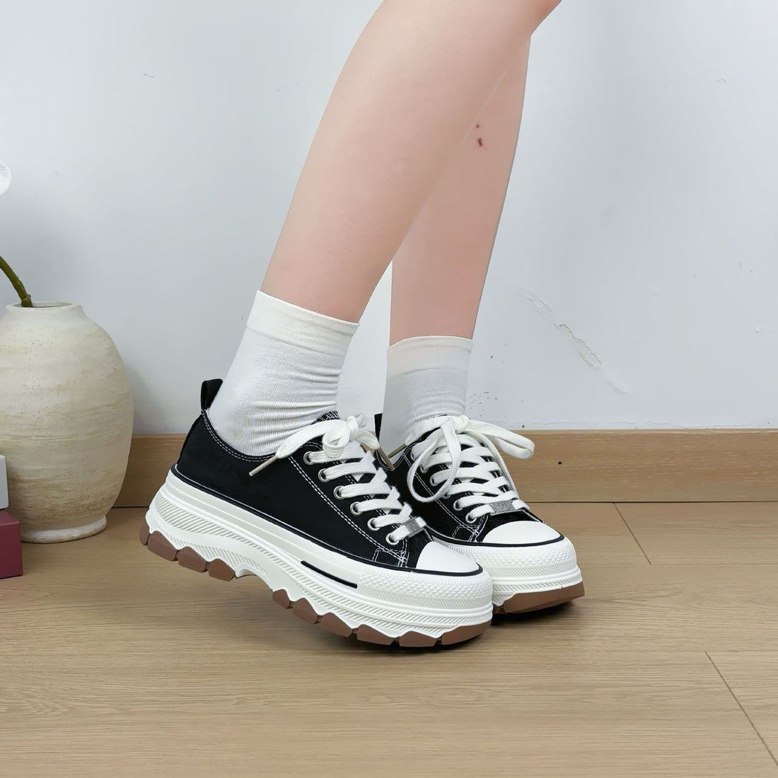 Lace-Up Canvas Platform Sneakers 