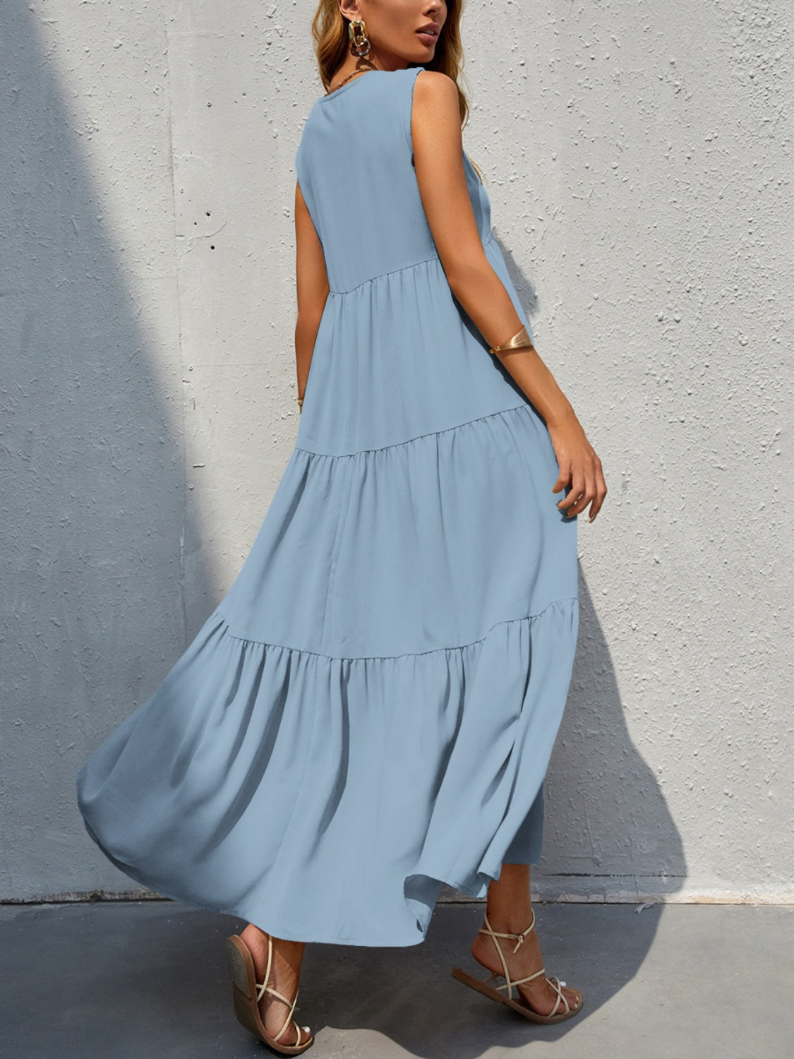 FAM-FAM Tiered V-Neck Sleeveless Dress 