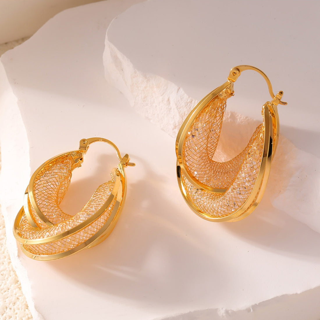 Copper Glass Stone U Shape Earrings 