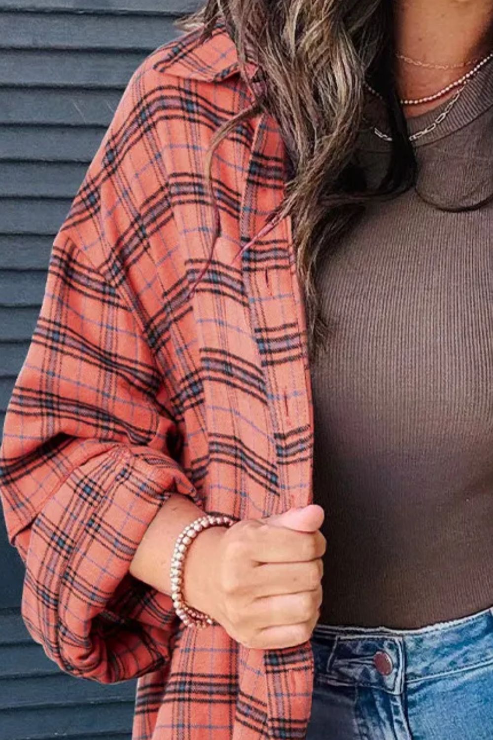 Full Size Plaid Collared Neck Long Sleeve Shirt 