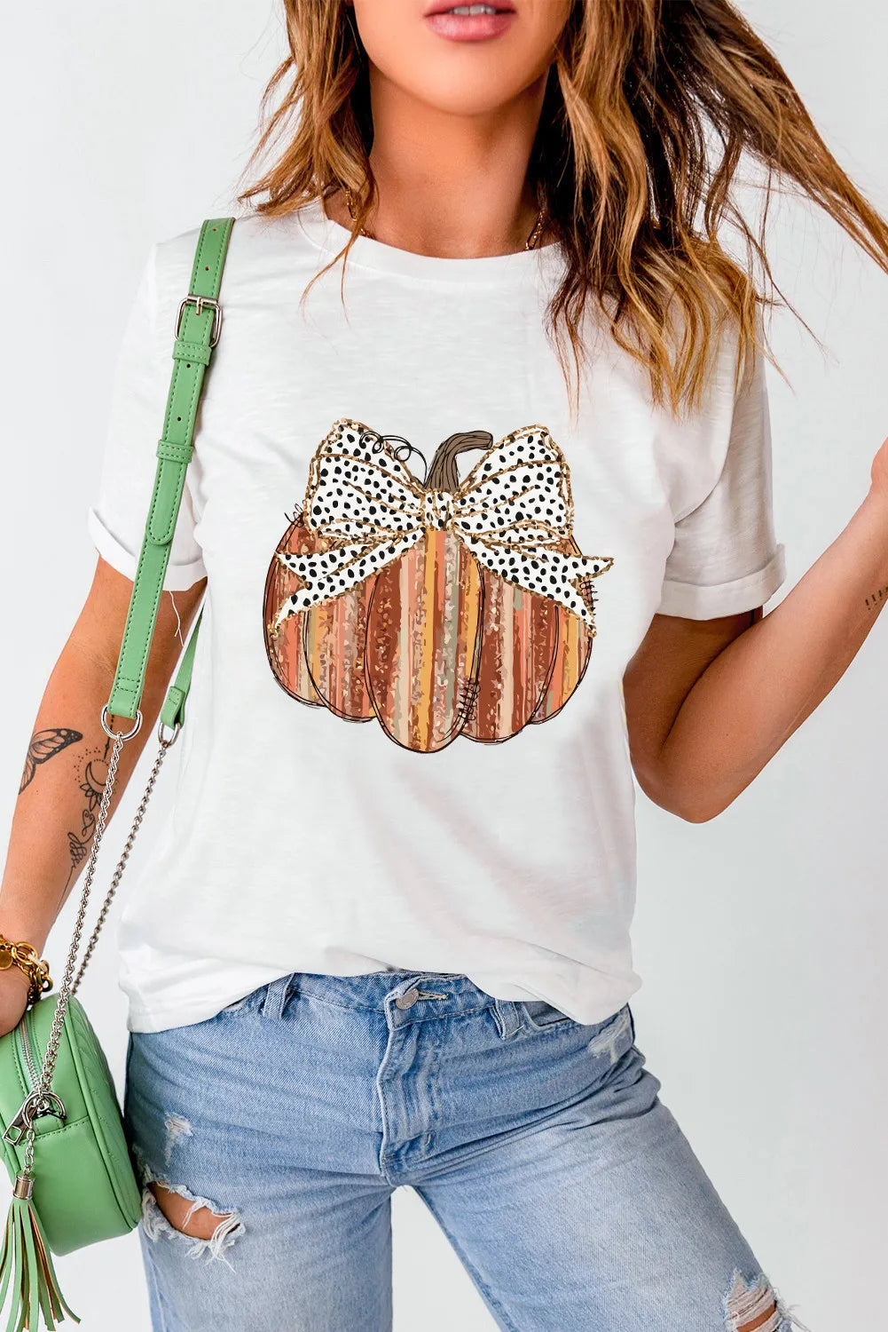 Full Size Pumpkin Round Neck Short Sleeve T-Shirt 
