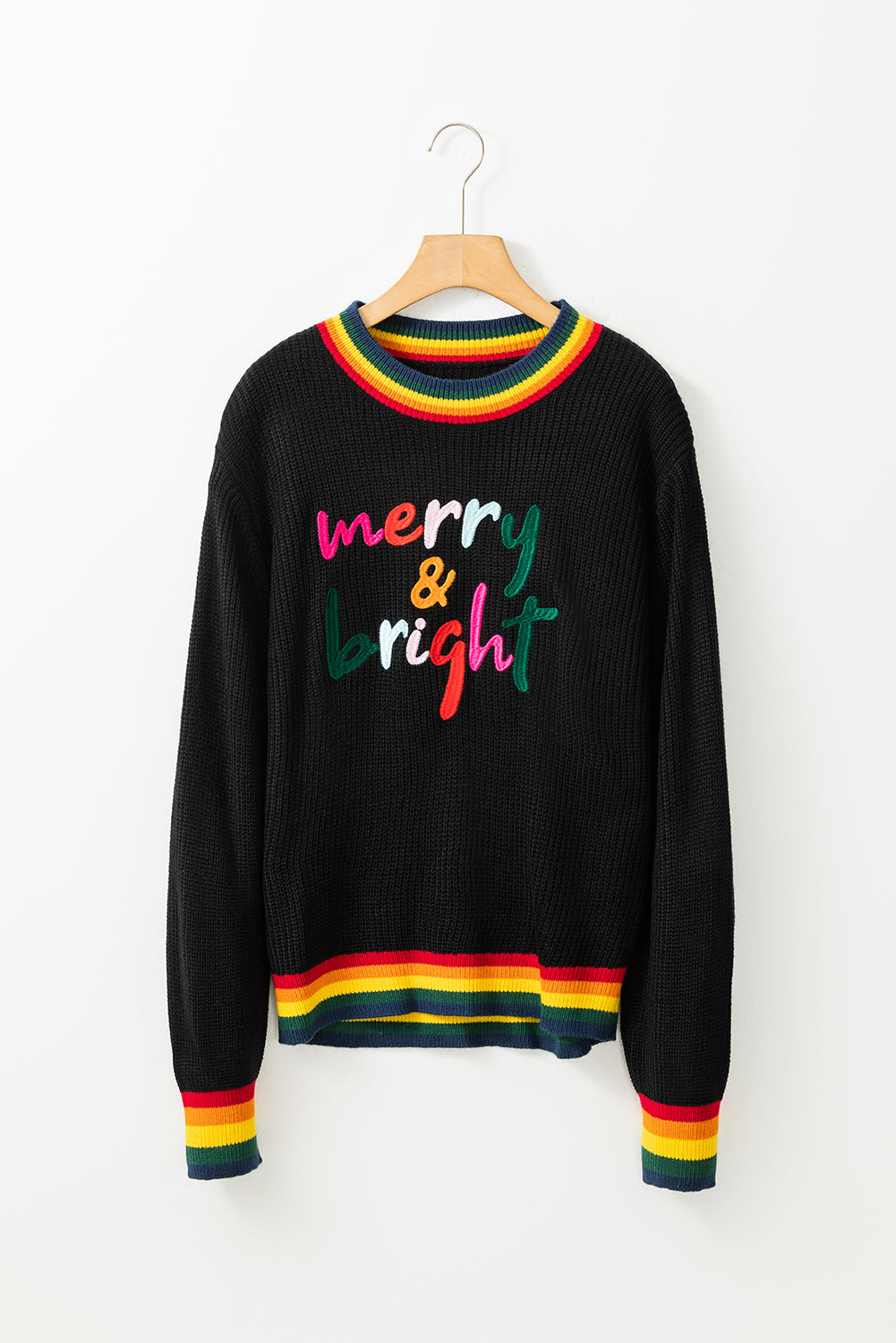MERRY & BRIGHT Ribbed Round Neck Sweater 