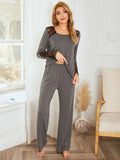 Lace Detail Long Sleeve Top and Pants Lounge Set Lingerie & Nightwear