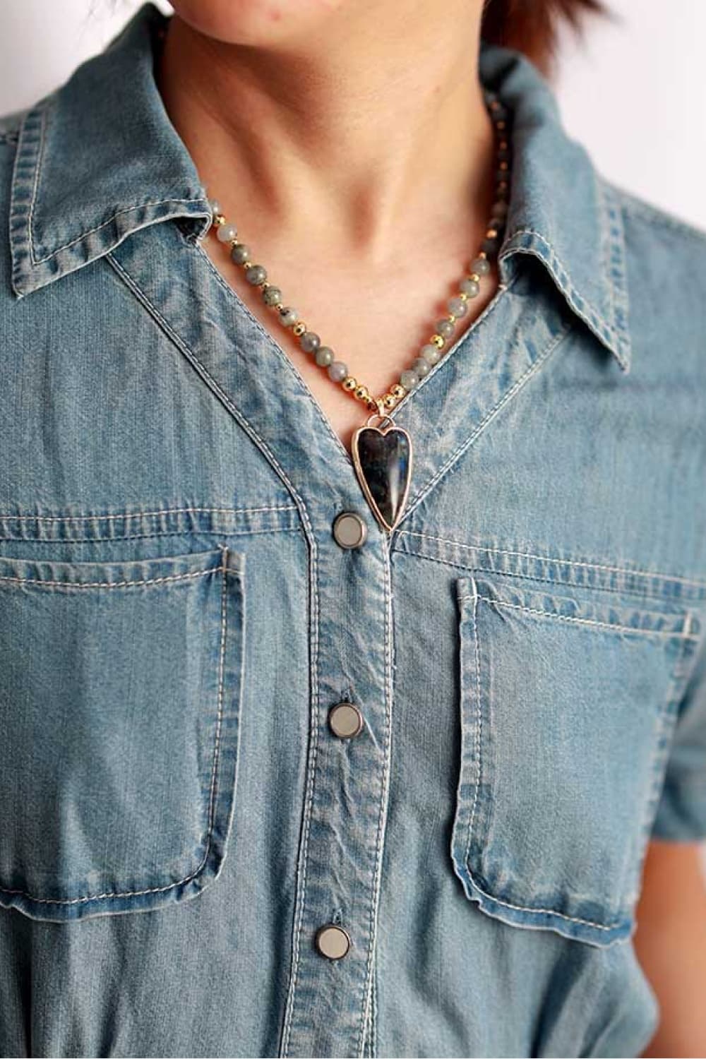 Natural Stone Pendant Beaded Necklace 