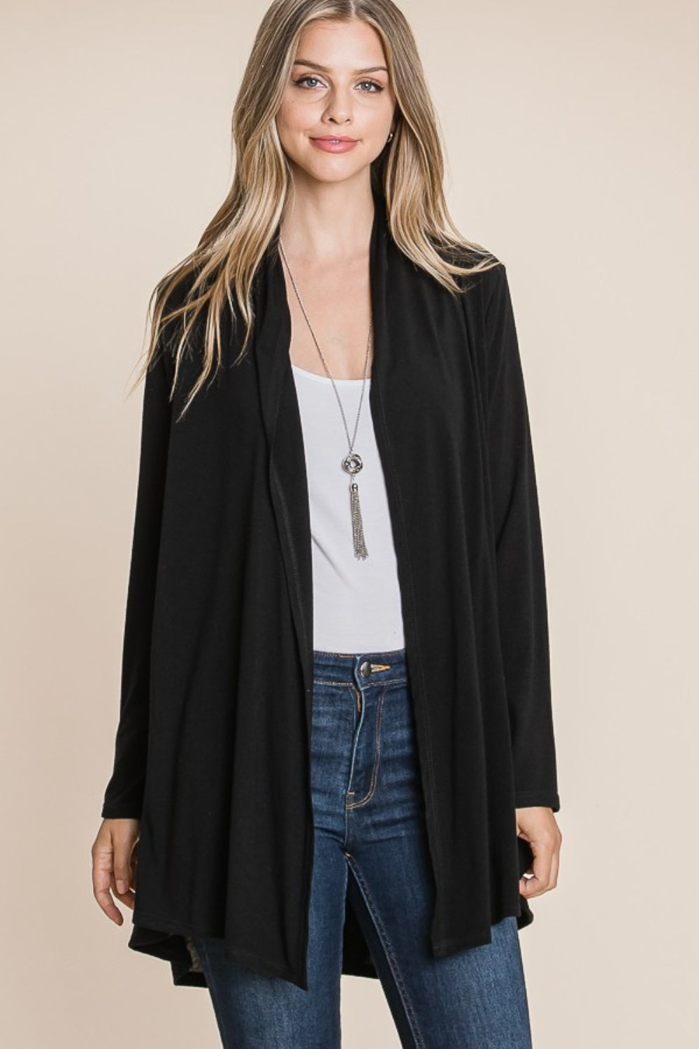 BOMBOM Open Front Long Sleeve Cardigan 