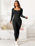 Scoop Neck Long Sleeve Active Jumpsuit 