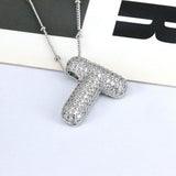 Copper Inlaid Zircon Letter Pendant Necklace 